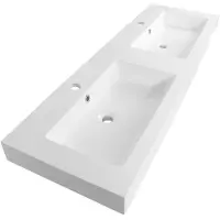 Brauer Solar Thick Dubbele Meubelwastafel 140x46cm Mineraalmarmer 2 Kraangaten Wit - Rechthoekig - Wastafels - Meubelwastafels - 8720359351951