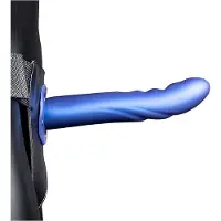 Ouch! Ouch - Holle Strap-on dildo met ribbels 20 cm - Blauw Metalic