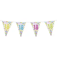 Boland Vlaggenlijn 18 jaar - Feestdecoratie - 6 meter - Wit blauw geel roze rood