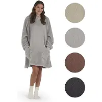 Blumtal Fleece Hoodie Deken met Mouwen - Draagbare cosy deken - hoodie deken met 2 voorzakken en capuchon - Large- Grijs