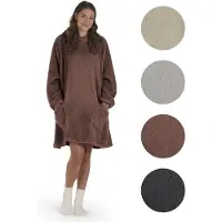 Blumtal Fleece Hoodie Deken met Mouwen - Draagbare cosy deken - hoodie deken met 2 voorzakken en capuchon - Large- Bruin