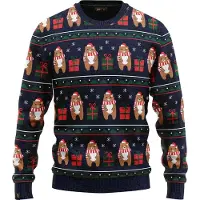 JAP Christmas Kersttrui (maat XL) - 100% Gerecycled - Kriebelt niet - Kerstcadeau volwassenen - Foute Kersttrui dames en heren - Beer met geschenk - Donker blauw