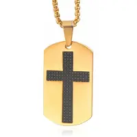 Mendes Schakelketting met Goudkleurige Dogtag Hanger met Zwart Kruis