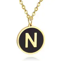Cilla Jewels Goudkleurige Dames Schakelketting met Zwarte Kettinghanger Letter N