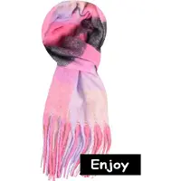 Enjoy sjaal -rose /lila geruit -wintersjaal- met franje