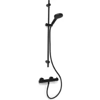 BLUE LABEL Brondby Glijstangset - Mat Zwart - Messing - Kranen, Douchekranen, Douchesets, Opbouw Douchesets, Glijstangsets Met Thermostaat - Kranen, Douchekranen, Douchesets, Opbouw douchesets,