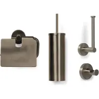 BLUE LABEL Vida Toilet Accessoires Set - Geborsteld Nikkel PVD - Messing - Accessoires, Toilet accessoires, Toilet accessoires sets - 8711802073827