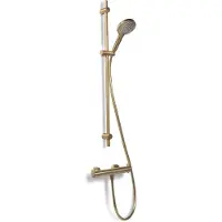 BLUE LABEL Brondby Glijstangset - Geborsteld Goud PVD - Messing - Kranen, Douchekranen, Douchesets, Opbouw Douchesets, Glijstangsets Met Thermostaat - Kranen, Douchekranen, Douchesets, Opbouw
