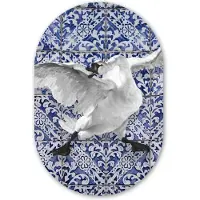 MuchoWow Muurovaal 40x60 cm - Ovale wanddecoratie Zwaan - Kunst - Delfts blauw - Schilderij - Oude meesters - Ovalen schilderij - Muurdecoratie woonkamer - Kamer decoratie - Schilderijen - Wandcirkel