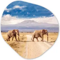 MuchoWow Organische wanddecoratie 60x60 cm - Organisch schilderij Drie overstekende olifanten - Muurdecoratie woonkamer - Kamer decoratie - Schilderijen - Muurcirkel aesthetic