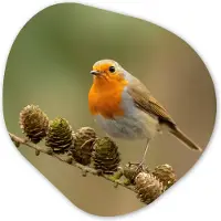 MuchoWow Organische wanddecoratie 60x60 cm - Organisch schilderij Vogel - Roodborstje - Dennenappel - Tak - Herfst - Muurdecoratie woonkamer - Kamer decoratie - Schilderijen - Muurcirkel aesthetic