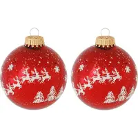 Krebs Kerstballen - 8x stuks - rood - rendieren opdruk - 7 cm - glans - gedecoreerd - Kerstversiering/kerstdecoratie