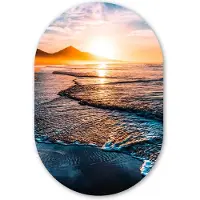 MuchoWow Muurovaal 40x60 cm - Ovale wanddecoratie Zonsondergang - Zee - Berg - Horizon - Landschap - Blauw - Ovalen schilderij - Muurdecoratie woonkamer - Kamer decoratie - Schilderijen - Wandcirkel