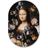MuchoWow Muurovaal 80x120 cm - Ovale wanddecoratie Mona Lisa - Leonardo da Vinci - Bloemen - Ovalen schilderij - Muurdecoratie woonkamer - Kamer decoratie - Schilderijen - Wandcirkel