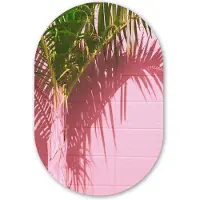 MuchoWow Muurovaal 80x120 cm - Ovale wanddecoratie Plant - Zomer - Tropisch - Roze - Ovalen schilderij - Muurdecoratie woonkamer - Kamer decoratie - Schilderijen - Wandcirkel
