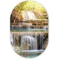 MuchoWow Muurovaal 60x90 cm - Ovale wanddecoratie Zon - Waterval - Landschap - Ovalen schilderij - Muurdecoratie woonkamer - Kamer decoratie - Schilderijen - Wandcirkel