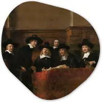 MuchoWow Organische wanddecoratie 40x40 cm - Organisch schilderij De staalmeesters - Schilderij van Rembrandt van Rijn - Muurdecoratie woonkamer - Kamer decoratie - Schilderijen - Muurcirkel aesthetic