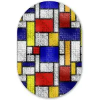 MuchoWow Muurovaal 40x60 cm - Ovale wanddecoratie Piet Mondriaan - Geel - Blauw - Rood - Ovalen schilderij - Muurdecoratie woonkamer - Kamer decoratie - Schilderijen - Wandcirkel