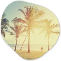 MuchoWow Organische wanddecoratie 90x90 cm - Organisch schilderij Zee - Palmboom - Zomer - Zon - Strand - Muurdecoratie woonkamer - Kamer decoratie - Schilderijen - Muurcirkel aesthetic