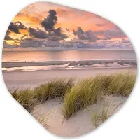 MuchoWow Organische wanddecoratie 90x90 cm - Organisch schilderij Zonsondergang - Duin - Strand - Planten - Zee - Muurdecoratie woonkamer - Kamer decoratie - Schilderijen - Muurcirkel aesthetic