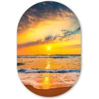 MuchoWow Muurovaal 80x120 cm - Ovale wanddecoratie Zonsondergang - Strand - Zee - Wolken - Oranje - Ovalen schilderij - Muurdecoratie woonkamer - Kamer decoratie - Schilderijen - Wandcirkel