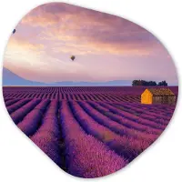 MuchoWow Organische wanddecoratie 90x90 cm - Organisch schilderij Lavendel - Luchtballon - Berg - Paars - Muurdecoratie woonkamer - Kamer decoratie - Schilderijen - Muurcirkel aesthetic