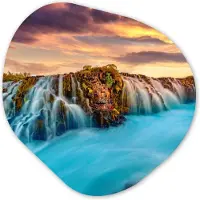 MuchoWow Organische wanddecoratie 40x40 cm - Organisch schilderij Waterval - Landschap - Wolken - Natuur - Muurdecoratie woonkamer - Kamer decoratie - Schilderijen - Muurcirkel aesthetic