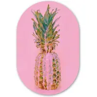 MuchoWow Muurovaal 40x60 cm - Ovale wanddecoratie Verf - Ananas - Roze - Zomer - Ovalen schilderij - Muurdecoratie woonkamer - Kamer decoratie - Schilderijen - Wandcirkel