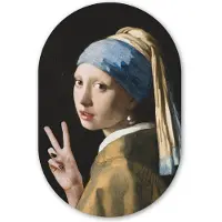 MuchoWow Muurovaal 80x120 cm - Ovale wanddecoratie Meisje met de parel - Johannes Vermeer - Peace - Ovalen schilderij - Muurdecoratie woonkamer - Kamer decoratie - Schilderijen - Wandcirkel