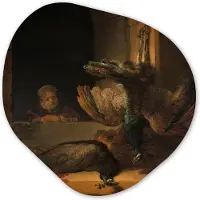 MuchoWow Organische wanddecoratie 60x60 cm - Organisch schilderij Stilleven met pauwen - Rembrandt van Rijn - Muurdecoratie woonkamer - Kamer decoratie - Schilderijen - Muurcirkel aesthetic