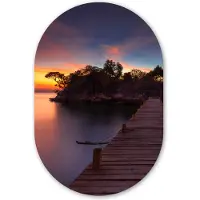 MuchoWow Muurovaal 40x60 cm - Ovale wanddecoratie Zonsondergang - Brug - Bomen - Water - Eiland - Ovalen schilderij - Muurdecoratie woonkamer - Kamer decoratie - Schilderijen - Wandcirkel