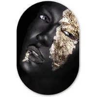 MuchoWow Muurovaal 40x60 cm - Ovale wanddecoratie Vrouw - Goud - Zwart - Verf - Luxe - Ovalen schilderij - Muurdecoratie woonkamer - Kamer decoratie - Schilderijen - Wandcirkel