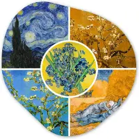 MuchoWow Organische wanddecoratie 60x60 cm - Organisch schilderij Van Gogh - Collage - Sterrennacht - Muurdecoratie woonkamer - Kamer decoratie - Schilderijen - Muurcirkel aesthetic