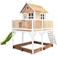 Axi Liam Speelhuis op palen, zandbak & limoen groene Glijbaan | Speelhuisje voor de tuin / buiten in bruin & wit van FSC hout | Speeltoestel voor kinderen