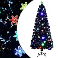vidaXL - Kerstboom - met - LED-sneeuwvlokken - 180 - cm - glasvezel - zwart