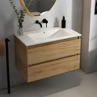 Fontana Rovigo badmeubel 80cm met witte wastafel zonder kraangat warm eiken