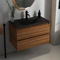 Fontana Rovigo badmeubel 80cm met zwarte wastafel en kraangat walnoot