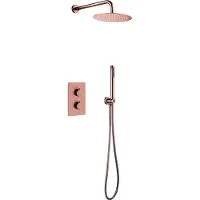 Aloni Inbouw douchekop, 25 cm, complete set met wanddouchekop, arm en koperen afwerking (geborsteld)