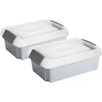 Sunware opslagbox - 2 stuks - - 30L - grijs - 59x39x17 cm - extra hoge deksel