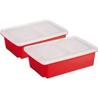 Sunware opslagboxen set - 2x stuks -30 liter - rood - 59 x 39 x 17 cm - afsluitbare deksel