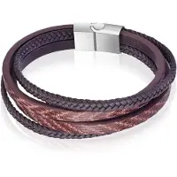 Mendes Leren armband heren Edelstaal Multi Bruin-18.5cm