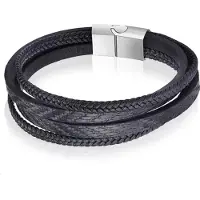 Mendes Leren armband heren Edelstaal Multi Zwart-22cm