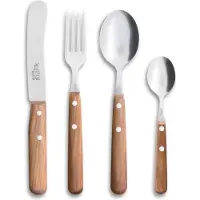 Robert Herder Buckels - Luxe 4-Delige RVS Bestekset - Kersenhouten Heft - Ontbijtmes, Vork, Lepel en Theelepel