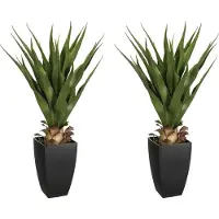 Atmosphera 2x stuks Agave Rect kunstplanten in pot van cement 73 cm - Nepplanten