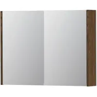 Ink SPK1 Spiegelkast - 80x14x60cm - 2 deuren - dubbelzijdige Spiegel - schakelaar en stopcontact - eiken Massief eiken Chocolate 1110577