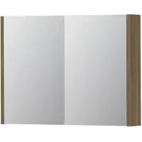Ink SPK1 Spiegelkast - 80x14x60cm - 2 deuren - dubbelzijdige Spiegel - schakelaar en stopcontact - MFC Zuiver eiken 1110570