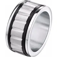 Mendes Gegroefde stalen heren ring Zwart Zilver -21mm