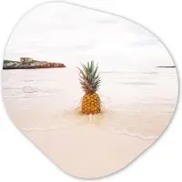 MuchoWow Organische wanddecoratie 90x90 cm - Organisch schilderij Zomer - Ananas - Zand - Strand - Muurdecoratie woonkamer - Kamer decoratie - Schilderijen - Muurcirkel aesthetic