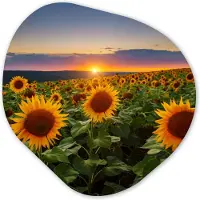 MuchoWow Organische wanddecoratie 40x40 cm - Organisch schilderij Bloemen - Nacht - Zonsondergang - Zonnebloem - Horizon - Muurdecoratie woonkamer - Kamer decoratie - Schilderijen - Muurcirkel aesthetic