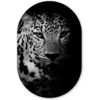 MuchoWow Muurovaal 80x120 cm - Ovale wanddecoratie Dieren - Zwart - Wit - Panter - Portret - Ovalen schilderij - Muurdecoratie woonkamer - Kamer decoratie - Schilderijen - Wandcirkel